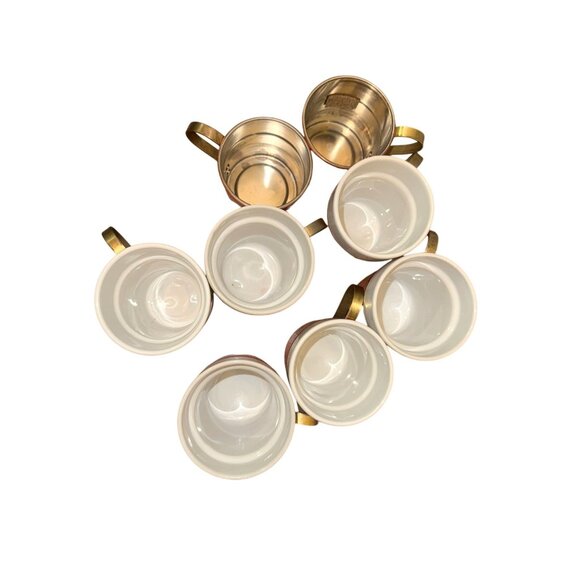 Set Of 7 Copper & White Ceramic Mugs With Brass Handles - Picture 6 of 7